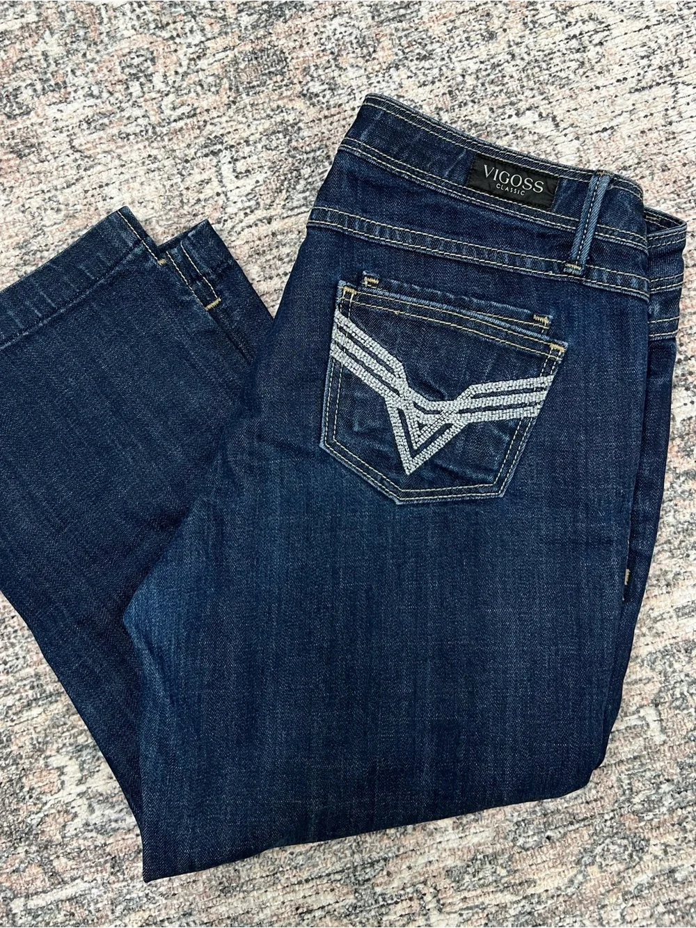 VIGOSS Classic Capri Jeans Womens 7 Dark Wash Embroidered Pockets